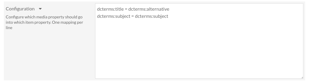 The configuration form, containing a single text area with a configuration example