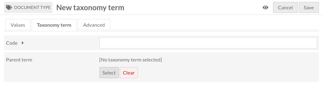 Basic view of taxonomy term tab, with no content entered