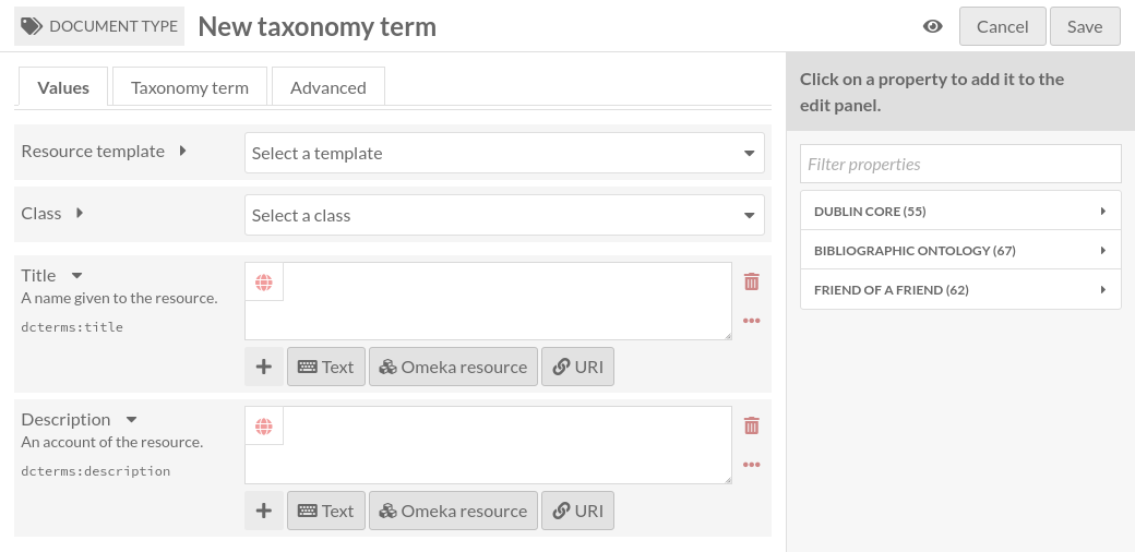 Basic view of add taxonomy term page, with no content entered